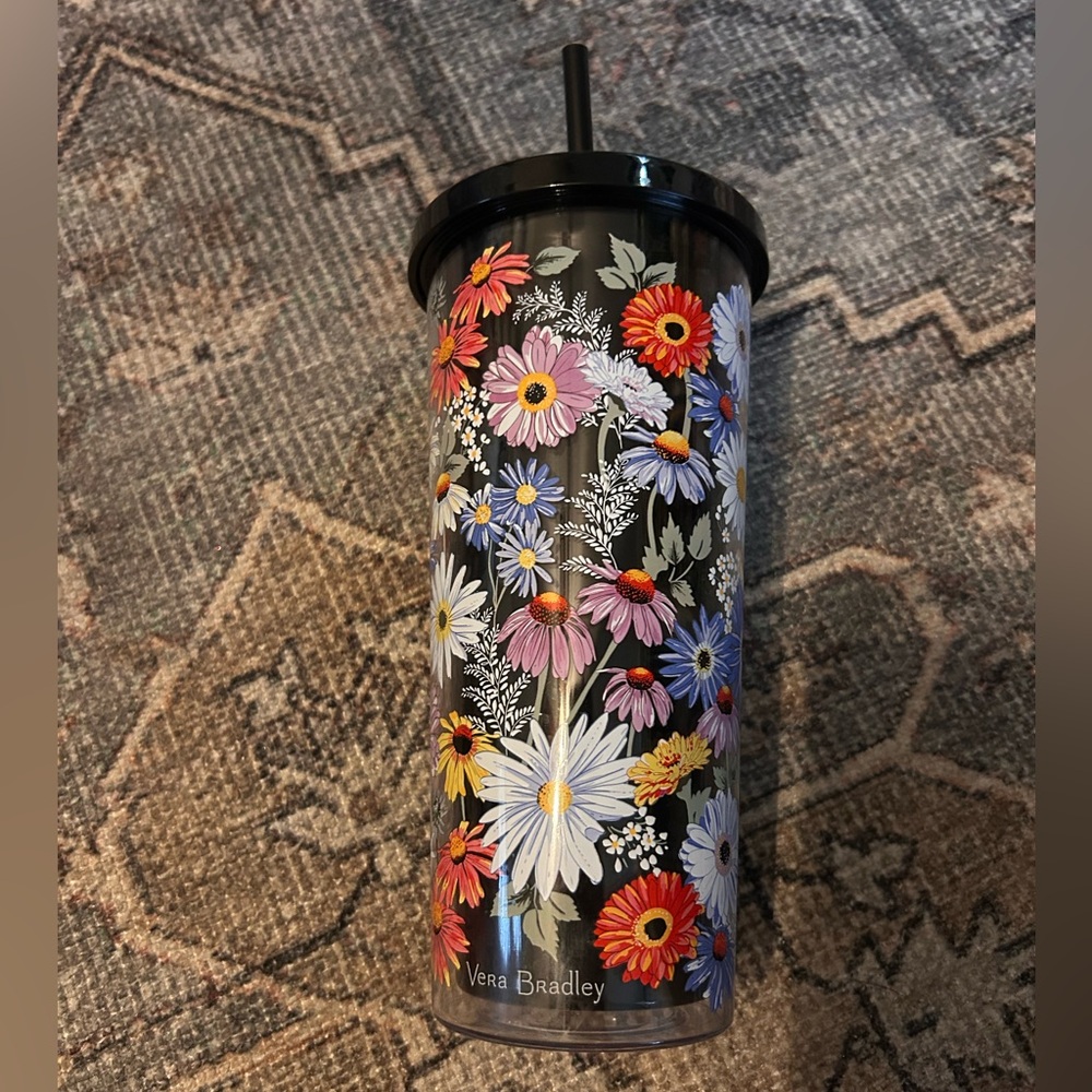 Vera Bradley Black Tumbler with Colorful Floral Design
